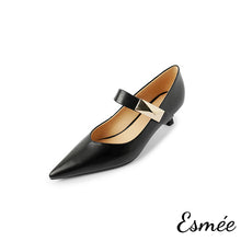 Load image into Gallery viewer, Black-Leather-High-Heel-Maryjanes-with-Metal-Buckle-Design-product-shots-white-background