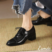 將圖片載入圖庫檢視器 Black-Leather-High-Heel-Oxford-Shoes-model-shots