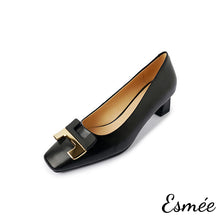 將圖片載入圖庫檢視器 Black-Leather-High-Heels-with-H-Metal-Buckle-product-shots-white-background