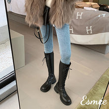 Load image into Gallery viewer, Black-Leather-Lace-Up-Long-Boots-model-shots