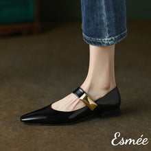 將圖片載入圖庫檢視器 Black-Leather-Maryjanes-with-Metal-Buckle-Design-model-shots