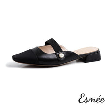 將圖片載入圖庫檢視器 Black-Leather-Mules-with-straps-and-black-almond-toe-product-shots-white-background