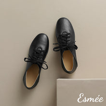 Load image into Gallery viewer, Black-Leather-Oxford-Shoes-with-Round-Toe-Design-product-shots