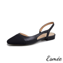 將圖片載入圖庫檢視器 Black-Leather-Slingback-Flat-Mules-with-black-almond-toe-cap-product-shots-white-background