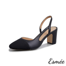將圖片載入圖庫檢視器 Black-Leather-Slingback-High-Heels-Mules-with-black-almond-toe-cap-product-shots-white-background