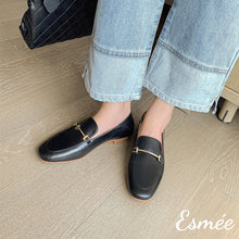 Load image into Gallery viewer, Black-Loafers-with-Metal-Bar-Design-model-shots