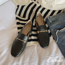 Load image into Gallery viewer, Black-Loafers-with-Metal-Bar-Design-product-shots