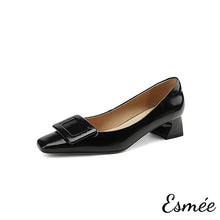 將圖片載入圖庫檢視器 Black-Shiny-Leather-High-Heels-with-Buckle-Design-product-shots-white-background