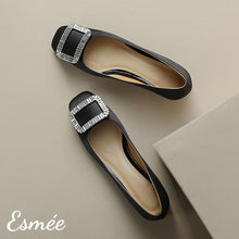 Load image into Gallery viewer, Black-Silk-Heels-with-Diamond-Buckle-product-shots