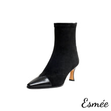 將圖片載入圖庫檢視器 Black-Suede-Ankle-Boots-with-Leather-Toe-Cap-product-shots-white-background