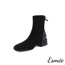 將圖片載入圖庫檢視器 Black-Suede-Ankle-Boots-with-Pearl-Design-product-shots-white-background