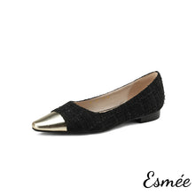 將圖片載入圖庫檢視器 Black-Tweed-Flats-with-Dual-Color-Toe-Cap-product-shots-white-background