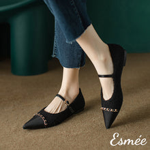 將圖片載入圖庫檢視器 Black-Tweed-Maryjanes-with-Black-Toe-Cap-and-Chain-Design-model-shots