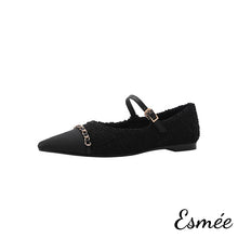 將圖片載入圖庫檢視器 Black-Tweed-Maryjanes-with-Black-Toe-Cap-and-Chain-Design-product-shots-white-background