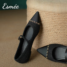 將圖片載入圖庫檢視器 Black-Tweed-Maryjanes-with-Black-Toe-Cap-and-Chain-Design-product-shots