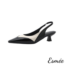 Load image into Gallery viewer, Black-and-White-Dual-Color-Leather-High-Heel-Slingback-product-shots-white-background