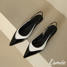 Load image into Gallery viewer, Black-and-White-Dual-Color-Leather-High-Heel-Slingback-product-shots