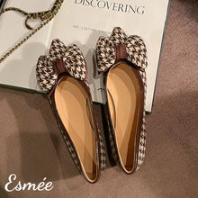 將圖片載入圖庫檢視器 Brown-Dogstooth-Fabrics-Flats-with-Bow-Knot-Design-product-shots