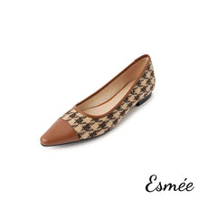 將圖片載入圖庫檢視器 Brown-Dogstooth-Flats-with-Leather-Toe-Cap-product-shots-white-background