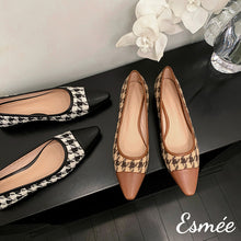 將圖片載入圖庫檢視器 Brown-Dogstooth-Flats-with-Leather-Toe-Cap-product-shots