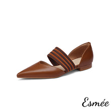 Load image into Gallery viewer, Brown-Leather-D-Orsay-Shoes-with-Thick-Ribbon-Straps-product-shots-white-background