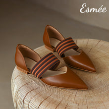 Load image into Gallery viewer, Brown-Leather-D-Orsay-Shoes-with-Thick-Ribbon-Straps-product-shots