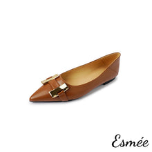 將圖片載入圖庫檢視器 Brown-Leather-Flats-with-H-Metal-Buckle-product-shots-white-background