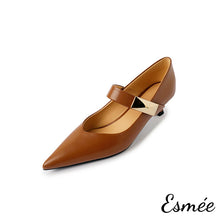 Load image into Gallery viewer, Brown-Leather-High-Heel-Maryjanes-with-Metal-Buckle-Design-product-shots-white-background