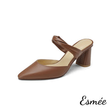 Load image into Gallery viewer, Brown-Leather-High-Heel-Mules-with-Leather-Straps-product-shots-white-background