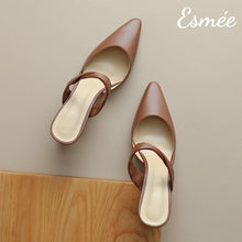 Load image into Gallery viewer, Brown-Leather-High-Heel-Mules-with-Leather-Straps-product-shots