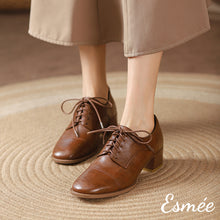 將圖片載入圖庫檢視器 Brown-Leather-High-Heel-Oxford-Shoes-model-shots