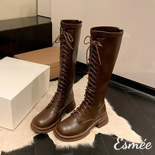 Load image into Gallery viewer, Brown-Leather-Lace-Up-Long-Boots-product-shots