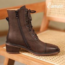 將圖片載入圖庫檢視器 Brown-Leather-Marten-Boots-with-Sqaure-Toe-Design-product-shots