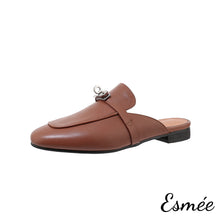 將圖片載入圖庫檢視器 Brown-Leather-Mules-with-Silver-plated-Metal-product-shots-white-background
