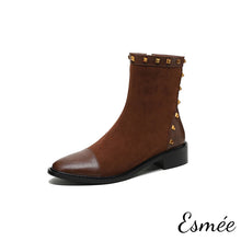 將圖片載入圖庫檢視器 Brown-Suede-Ankle-Boots-with-Rockstud-and-Leather-Toe-Cap-Design-product-shots-white-background