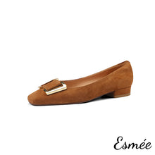將圖片載入圖庫檢視器 Brown-Suede-Flats-with-Metal-Buckle-product-shots-white-background