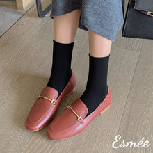 Load image into Gallery viewer, Burgundy-Loafers-with-Metal-Bar-Design-model-shots