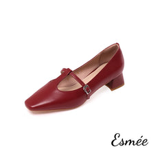 Load image into Gallery viewer, Burugndy-Leather-High-Heel-with-T-Straps-product-shots-white-background