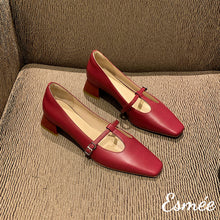 Load image into Gallery viewer, Burugndy-Leather-High-Heel-with-T-Straps-product-shots