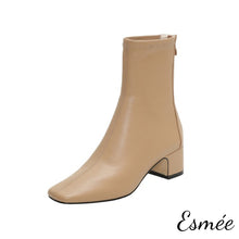 Load image into Gallery viewer, Caramel-leather-boots-with-block-heels-product-shots-white-background