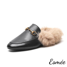 Load image into Gallery viewer, Black-leather-mules-with-fur-product-shots-white-background