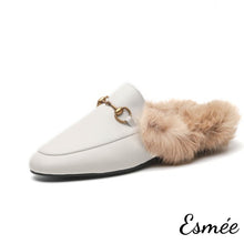 Load image into Gallery viewer, White-leather-mules-with-fur-product-shots-white-background