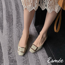 Load image into Gallery viewer, Green-Leather-D_Orsay-Flats-with-Metal-Buckle-model-shots
