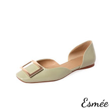 Load image into Gallery viewer, Green-Leather-D_Orsay-Flats-with-Metal-Buckle-product-shots-white-background