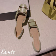 Load image into Gallery viewer, Green-Leather-D_Orsay-Flats-with-Metal-Buckle-product-shots