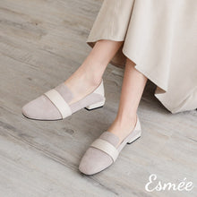 Load image into Gallery viewer, Grey-Suede-Loafers-with-Thick-Leather-Straps-model-shots