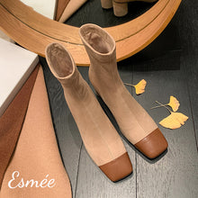 將圖片載入圖庫檢視器 Khaki-Brown-Suede-Ankle-Boots-with-Dual-Color-Toe-Cap-product-shots