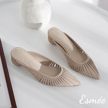 將圖片載入圖庫檢視器 Khaki-Leather-High-Heel-Mules-with-Sculpted-Round-Heels-product-shots