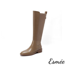 將圖片載入圖庫檢視器 Khaki-Leather-Fabrics-Long-Boots-product-shots-white-background