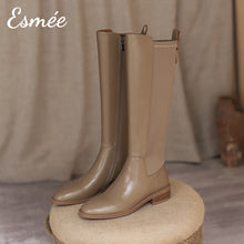 將圖片載入圖庫檢視器 Khaki-Leather-Fabrics-Long-Boots-product-shots
